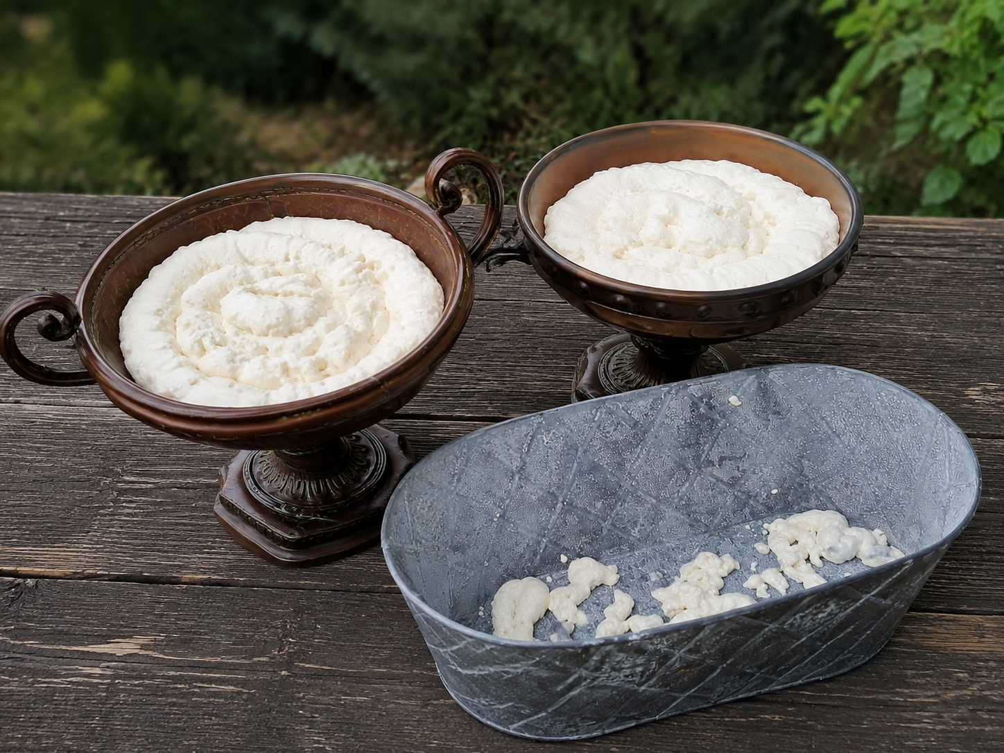 Three thrifted containers during the expanding foam stage